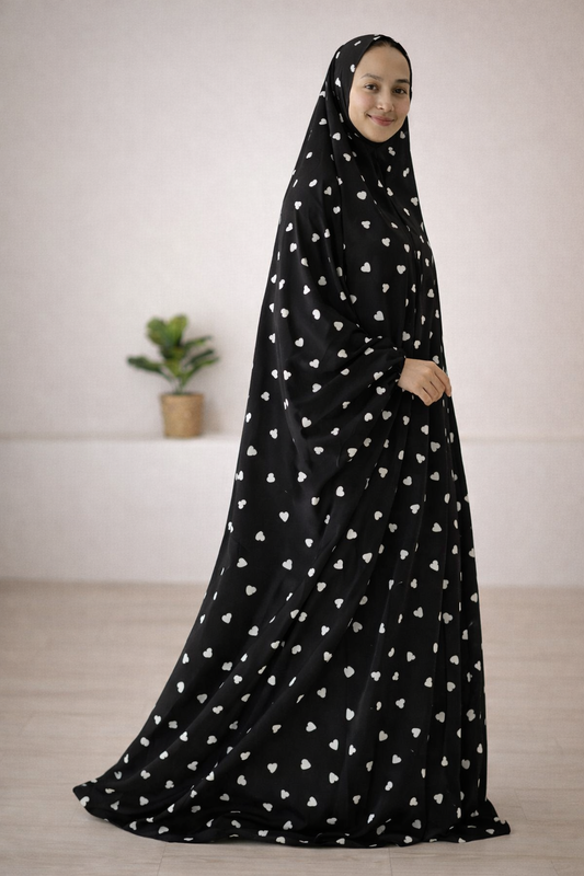 Black Hearts Flowy Khimar