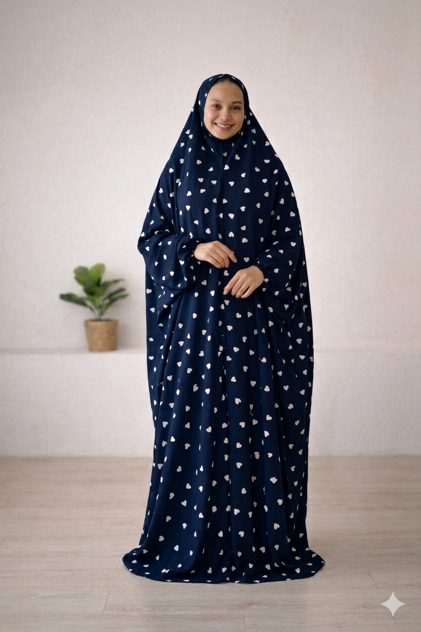 Navy Blue Hearts Flowy Khimar