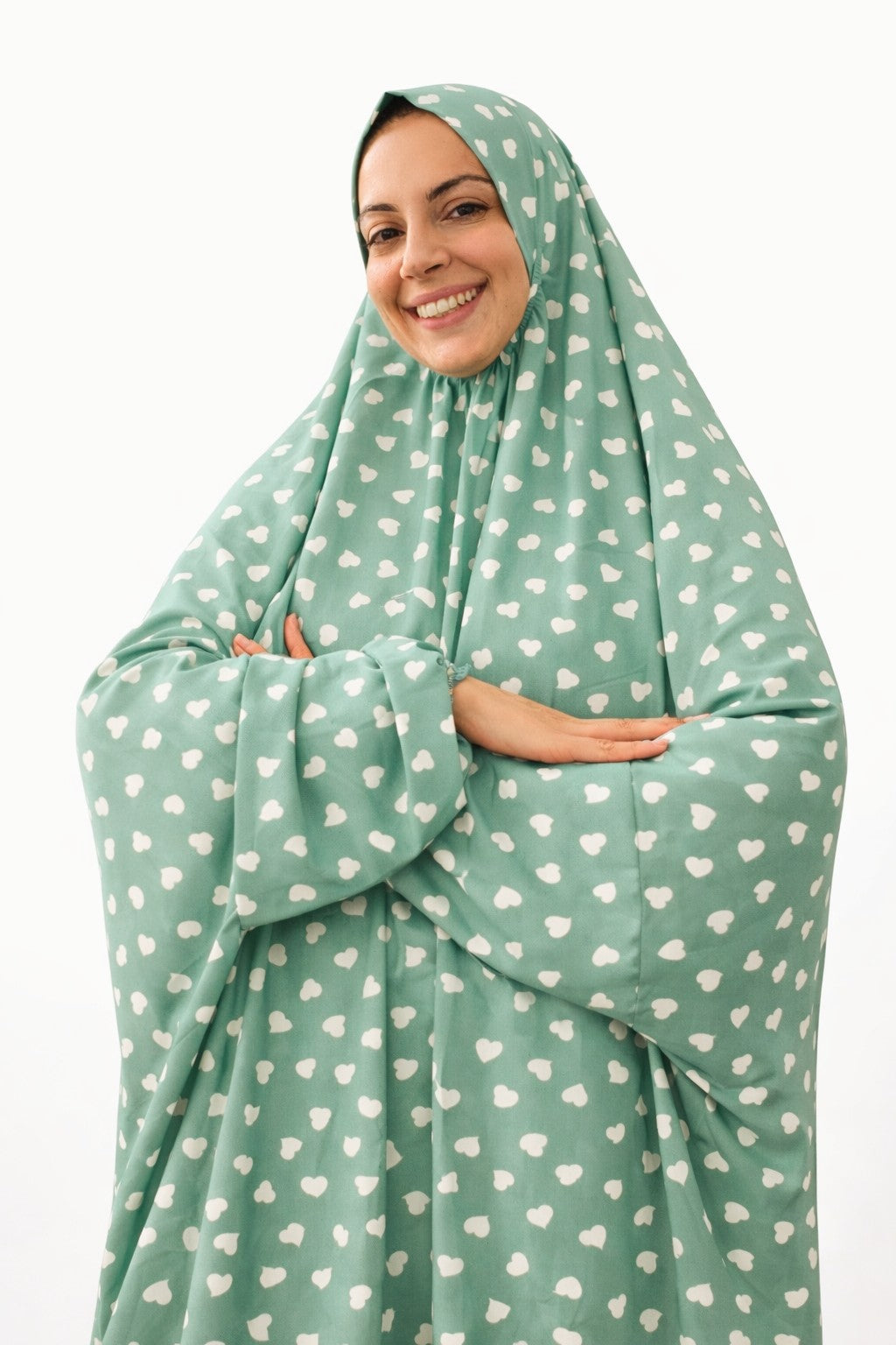 Mint Green Hearts Flowy Khimar