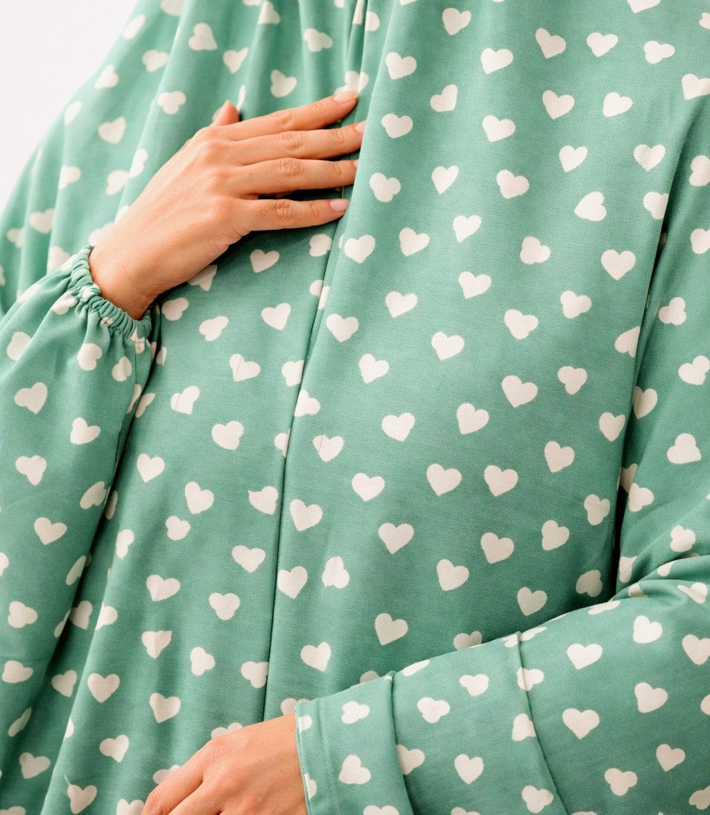 Mint Green Hearts Flowy Khimar