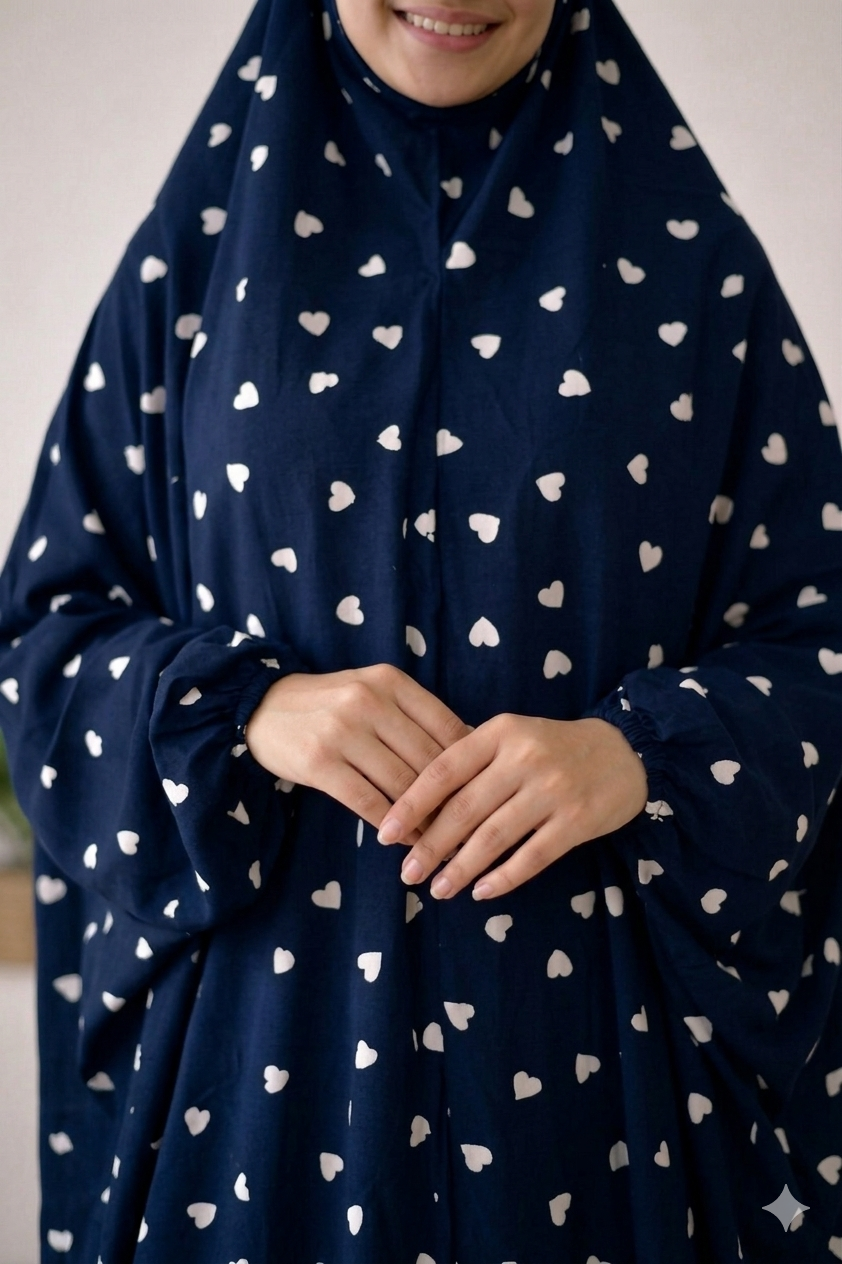 Navy Blue Hearts Flowy Khimar