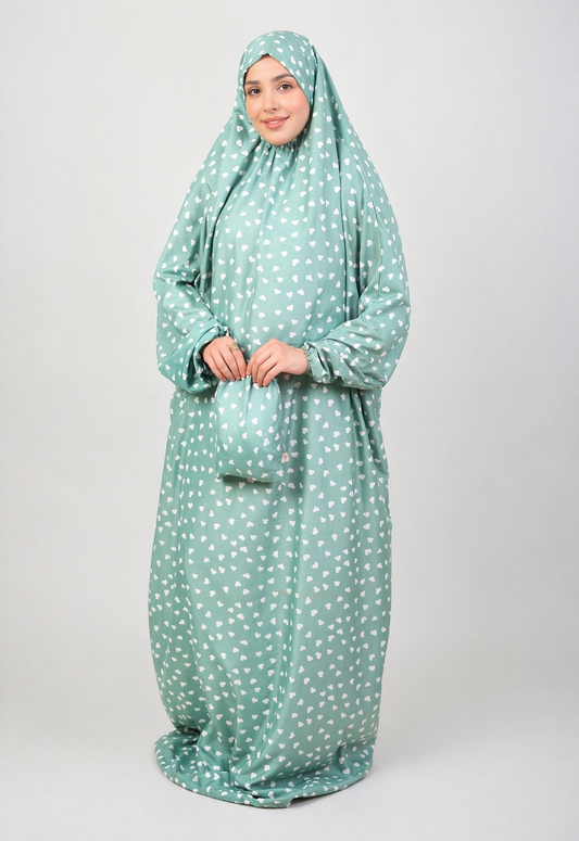 Mint Green Hearts Flowy Khimar