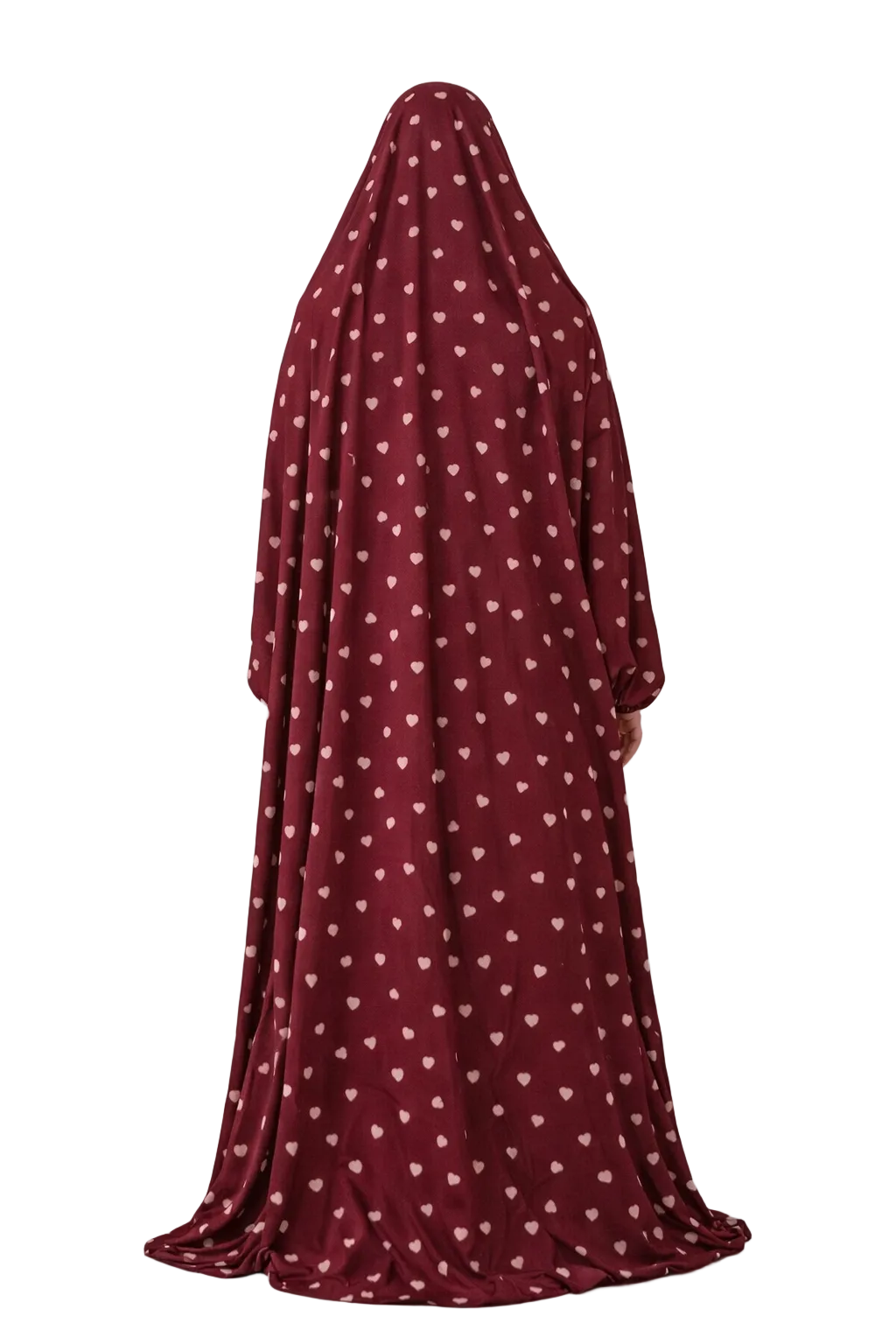 Burgundy Hearts Flowy Khimar